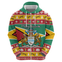Guyana Christmas Zip Hoodie Coat Of Arms with Flag Style - Wonder Print Shop