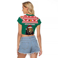 Cameroon Christmas Raglan Cropped T Shirt Lion Santa Joyeux Noel - Wonder Print Shop