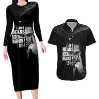 Malcolm X El-Hajj Malik El-Shabazz Couples Matching Long Sleeve Bodycon Dress and Hawaiian Shirt By Any Means Necessary - Wonder Print Shop