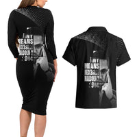 Malcolm X El-Hajj Malik El-Shabazz Couples Matching Long Sleeve Bodycon Dress and Hawaiian Shirt By Any Means Necessary - Wonder Print Shop