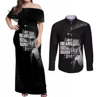 Malcolm X El-Hajj Malik El-Shabazz Couples Matching Off Shoulder Maxi Dress and Long Sleeve Button Shirt By Any Means Necessary - Wonder Print Shop