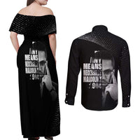 Malcolm X El-Hajj Malik El-Shabazz Couples Matching Off Shoulder Maxi Dress and Long Sleeve Button Shirt By Any Means Necessary - Wonder Print Shop