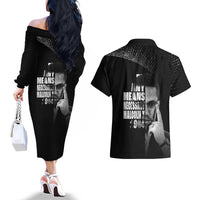 Malcolm X El-Hajj Malik El-Shabazz Couples Matching Off The Shoulder Long Sleeve Dress and Hawaiian Shirt By Any Means Necessary - Wonder Print Shop