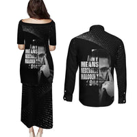 Malcolm X El-Hajj Malik El-Shabazz Couples Matching Puletasi and Long Sleeve Button Shirt By Any Means Necessary - Wonder Print Shop