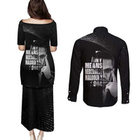 Malcolm X El-Hajj Malik El-Shabazz Couples Matching Puletasi and Long Sleeve Button Shirt By Any Means Necessary - Wonder Print Shop