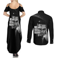 Malcolm X El-Hajj Malik El-Shabazz Couples Matching Summer Maxi Dress and Long Sleeve Button Shirt By Any Means Necessary - Wonder Print Shop