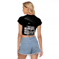 Malcolm X El-Hajj Malik El-Shabazz Raglan Cropped T Shirt By Any Means Necessary - Wonder Print Shop