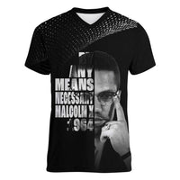 Malcolm X El-Hajj Malik El-Shabazz Women V-Neck T-Shirt By Any Means Necessary - Wonder Print Shop