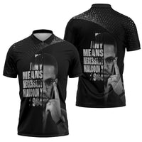 Malcolm X El-Hajj Malik El-Shabazz Zipper Polo Shirt By Any Means Necessary - Wonder Print Shop