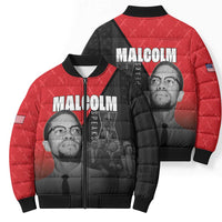 African America Heroes Bomber Puffer Jacket Malcolm X Speaks - Wonder Print Shop