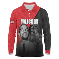 African America Heroes Long Sleeve Polo Shirt Malcolm X Speaks - Wonder Print Shop