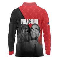 African America Heroes Long Sleeve Polo Shirt Malcolm X Speaks - Wonder Print Shop