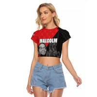 African America Heroes Raglan Cropped T Shirt Malcolm X Speaks - Wonder Print Shop