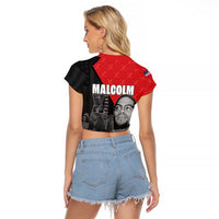 African America Heroes Raglan Cropped T Shirt Malcolm X Speaks - Wonder Print Shop