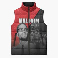African America Heroes Sleeveless Puffer Jacket Malcolm X Speaks - Wonder Print Shop
