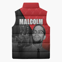 African America Heroes Sleeveless Puffer Jacket Malcolm X Speaks - Wonder Print Shop