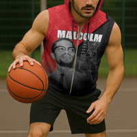 African America Heroes Sleeveless Zip Hoodie Malcolm X Speaks - Wonder Print Shop