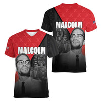 African America Heroes Women V-Neck T-Shirt Malcolm X Speaks - Wonder Print Shop