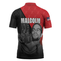 African America Heroes Zipper Polo Shirt Malcolm X Speaks - Wonder Print Shop