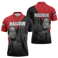 African America Heroes Zipper Polo Shirt Malcolm X Speaks - Wonder Print Shop