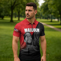 African America Heroes Zipper Polo Shirt Malcolm X Speaks - Wonder Print Shop