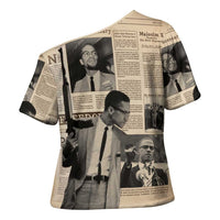 Malcolm X Cross Shoulder Shirt Vintage Newspaper Print Style - Wonder Print Shop