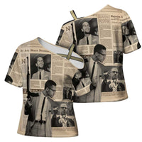 Malcolm X Cross Shoulder Shirt Vintage Newspaper Print Style - Wonder Print Shop