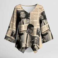 Malcolm X Kimono Sleeve Blouse Vintage Newspaper Print Style - Wonder Print Shop