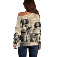 Malcolm X Off Shoulder Sweater Vintage Newspaper Print Style - Wonder Print Shop