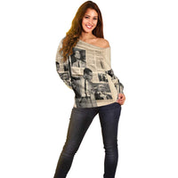 Malcolm X Off Shoulder Sweater Vintage Newspaper Print Style - Wonder Print Shop