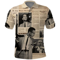 Malcolm X Polo Shirt Vintage Newspaper Print Style - Wonder Print Shop