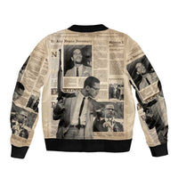 Malcolm X Sleeve Zip Bomber Jacket Vintage Newspaper Print Style - Wonder Print Shop
