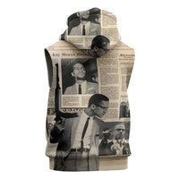 Malcolm X Sleeveless Zip Hoodie Vintage Newspaper Print Style - Wonder Print Shop