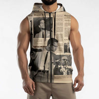 Malcolm X Sleeveless Zip Hoodie Vintage Newspaper Print Style - Wonder Print Shop