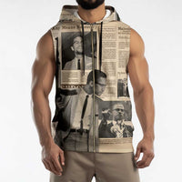 Malcolm X Sleeveless Zip Hoodie Vintage Newspaper Print Style - Wonder Print Shop