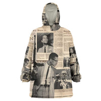 Malcolm X Wearable Blanket Hoodie Vintage Newspaper Print Style - Wonder Print Shop