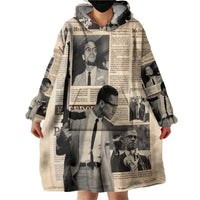 Malcolm X Wearable Blanket Hoodie Vintage Newspaper Print Style - Wonder Print Shop