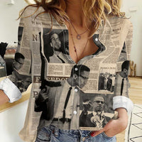 Malcolm X Women Casual Shirt Vintage Newspaper Print Style - Wonder Print Shop