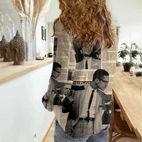 Malcolm X Women Casual Shirt Vintage Newspaper Print Style - Wonder Print Shop