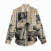 Malcolm X Women Casual Shirt Vintage Newspaper Print Style - Wonder Print Shop