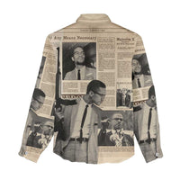 Malcolm X Women Casual Shirt Vintage Newspaper Print Style - Wonder Print Shop