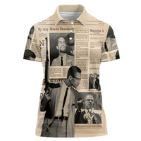 Malcolm X Women Polo Shirt Vintage Newspaper Print Style - Wonder Print Shop