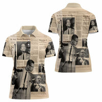 Malcolm X Women Polo Shirt Vintage Newspaper Print Style - Wonder Print Shop