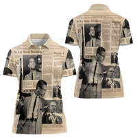 Malcolm X Women Polo Shirt Vintage Newspaper Print Style - Wonder Print Shop