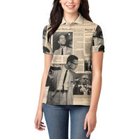 Malcolm X Women Polo Shirt Vintage Newspaper Print Style - Wonder Print Shop
