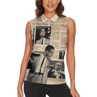 Malcolm X Women Sleeveless Polo Shirt Vintage Newspaper Print Style - Wonder Print Shop