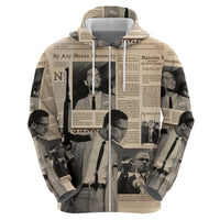 Malcolm X Zip Hoodie Vintage Newspaper Print Style - Wonder Print Shop