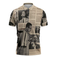 Malcolm X Zipper Polo Shirt Vintage Newspaper Print Style - Wonder Print Shop