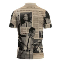 Malcolm X Zipper Polo Shirt Vintage Newspaper Print Style - Wonder Print Shop