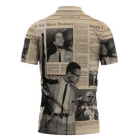 Malcolm X Zipper Polo Shirt Vintage Newspaper Print Style - Wonder Print Shop